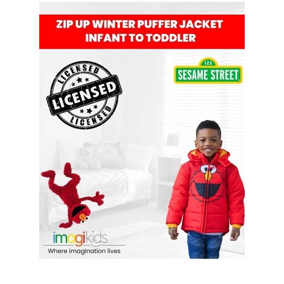 Sesame Street Elmo Jacket 12 Month Red Coat Puffer - Picture 2 of 7